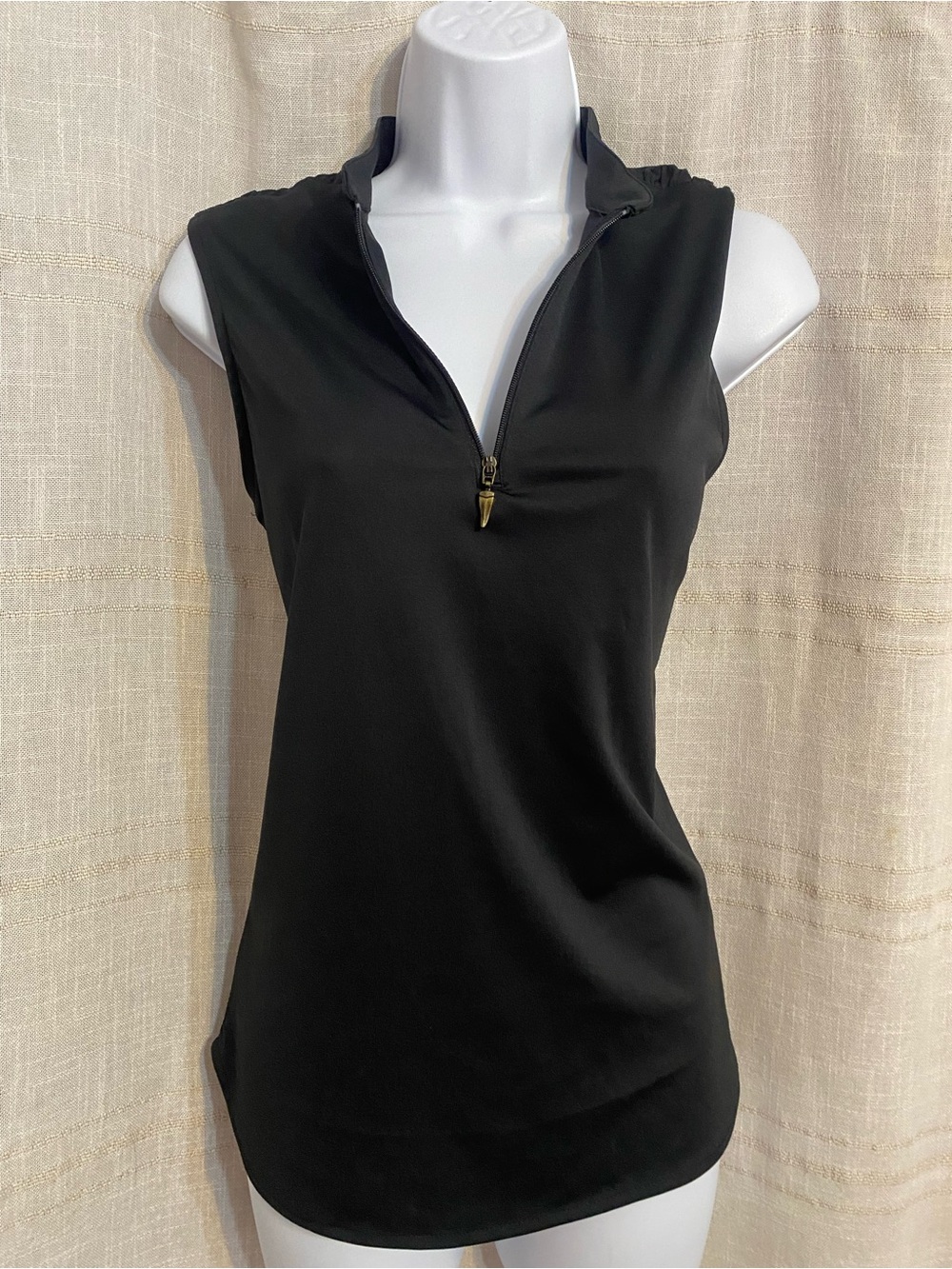 Greg Norman ML75 Play Dry Sleeveless Golf Polo Shirt Black Ruched Back Womens M